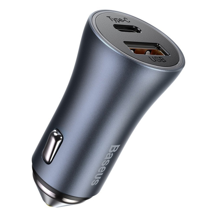 Автомобільний зарядний пристрій Baseus Golden Contactor Pro Dual Car Charger U+C 40W (With Cable Type-C/ iP 1m) Dark Grey