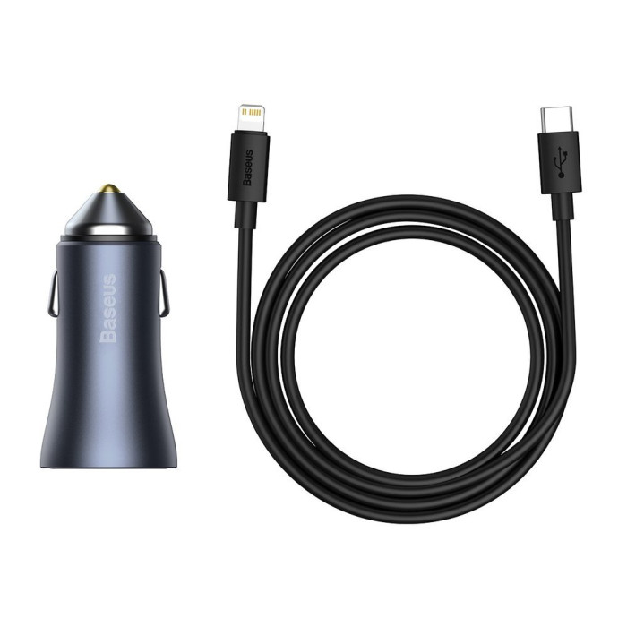 Автомобільний зарядний пристрій Baseus Golden Contactor Pro Dual Car Charger U+C 40W (With Cable Type-C/ iP 1m) Dark Grey