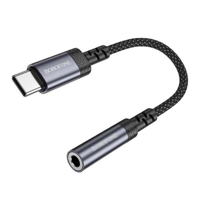 Перехідник BOROFONE BV24 Graceful digital audio converter cable Type-C to 3.5mm Metal Grey
