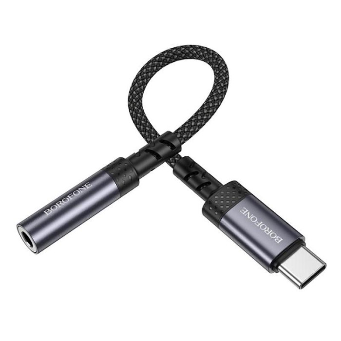 Перехідник BOROFONE BV24 Graceful digital audio converter cable Type-C to 3.5mm Metal Grey