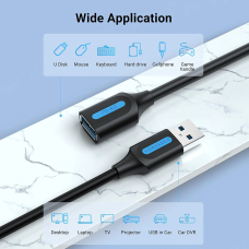 Кабель Vention USB 3.0 A Male to A Female Extension Cable 3M black PVC Type (CBHBI)