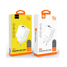 Мережевий зарядний пристрій WUW-C209 45W PD USB-C + USB QC3.0 18W white