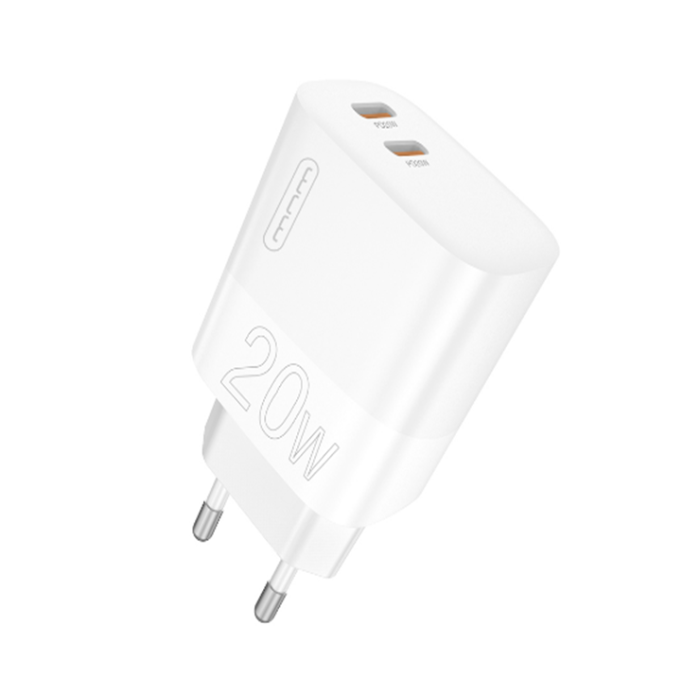 Мережевий зарядний пристрій WUW-C193 PD20W Charger USB C + USB C white