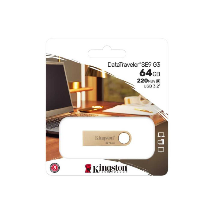 Флеш-накопичувач Kingston USB 3.2 SE9 G3 64GB 220MB/s Metal/Gold