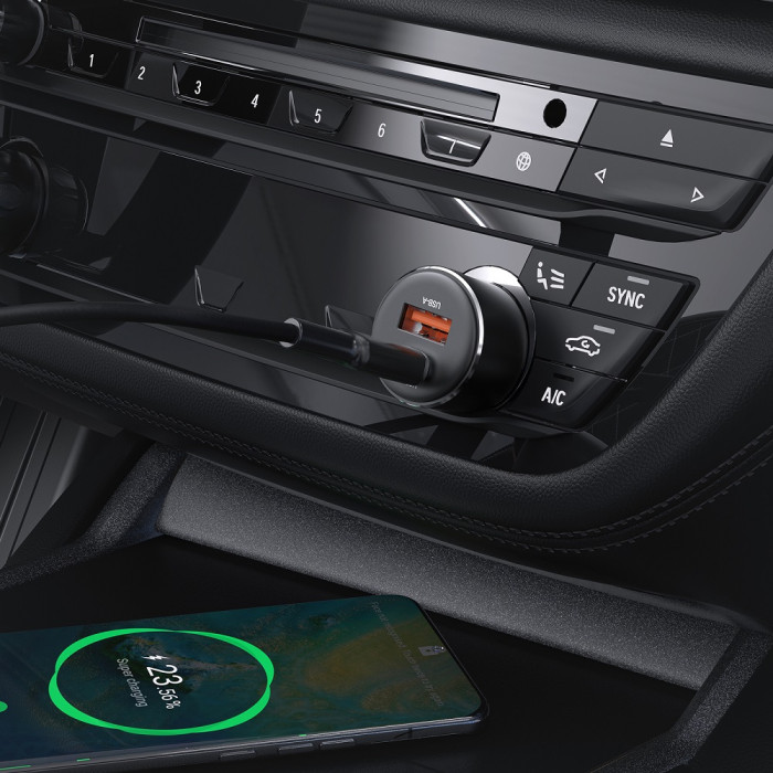 Автомобільний зарядний пристрій ACEFAST B12 60W (USB-A+USB-C) dual-port car charger Black