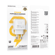 Мережевий зарядний пристрій BOROFONE BAS43A Potential single-port PD20W charger(EU) White