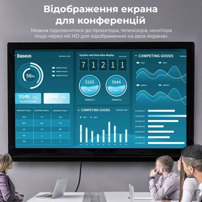 USB-хаб Baseus Metal Gleam Series 5-in-1 Multifunctional （Type-C to HDMI*1+USB3.0*3+PD*1)
