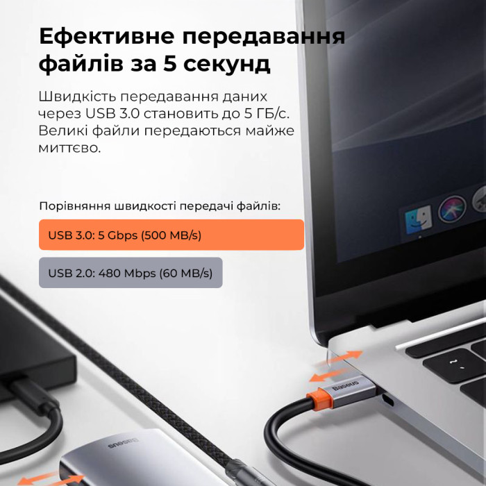 USB-хаб Baseus Metal Gleam Series 5-in-1 Multifunctional （Type-C to HDMI*1+USB3.0*3+PD*1)