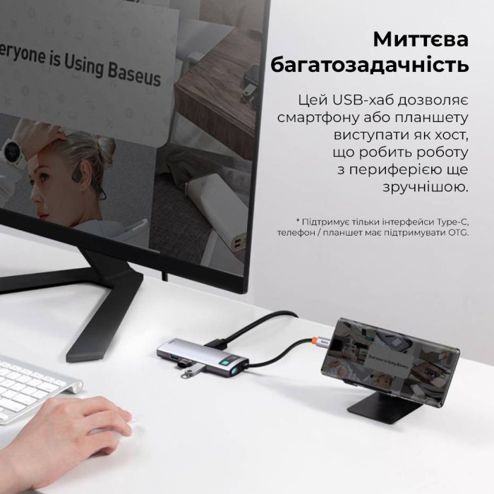 USB-хаб Baseus Metal Gleam Series 5-in-1 Multifunctional （Type-C to HDMI*1+USB3.0*3+PD*1)