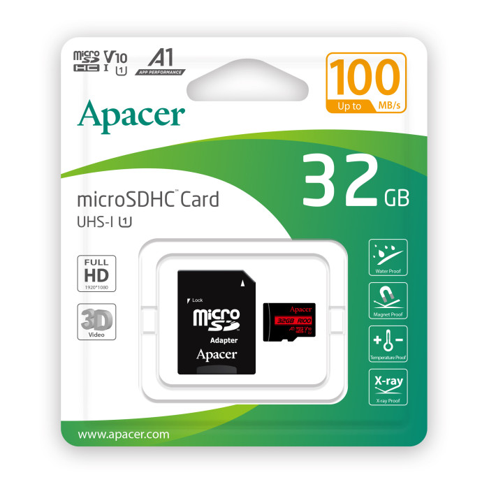 Карта пам'яті microSDHC (UHS-1) Apacer 32Gb class 10 V10 A1 R100MB/s (adapter SD)