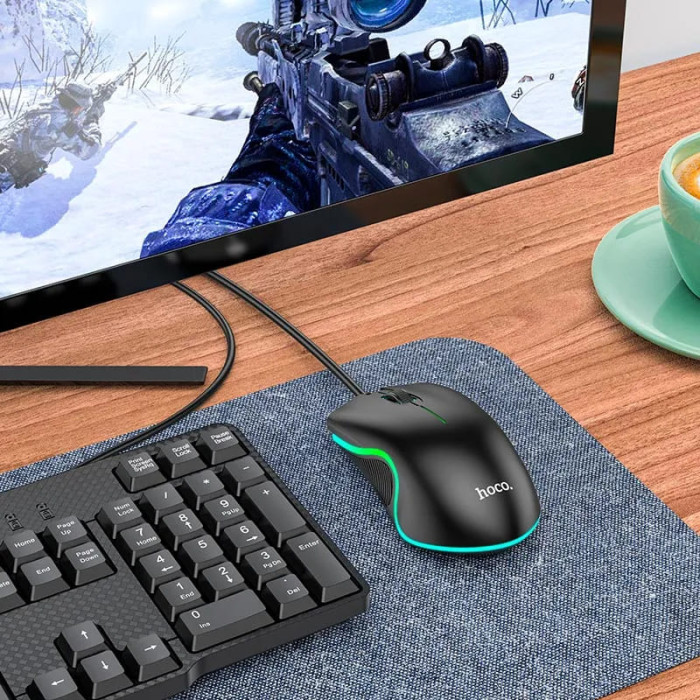 Миша HOCO GM19 Enjoy gaming luminous wired mouse Black