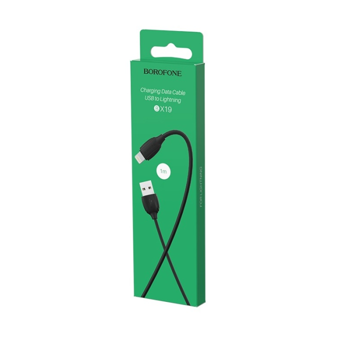 Кабель BOROFONE BX19 USB to iP 2.4A, 1m, PVC, TPE connectors, Black
