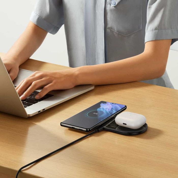 Бездротовий мультизарядний пристрій Baseus Digital LED Display 2in1 Wireless Charger 20W Black Universal version