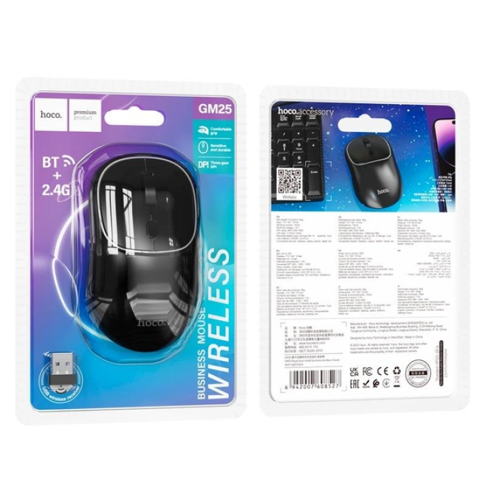 Маніпулятор миша HOCO GM25 Royal dual-mode business wireless mouse Dark Night Black