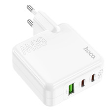Мережевий зарядний пристрій HOCO C115A Header PD65W  GaN three-port(2C1A) charger White