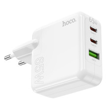 Мережевий зарядний пристрій HOCO C115A Header PD65W  GaN three-port(2C1A) charger White