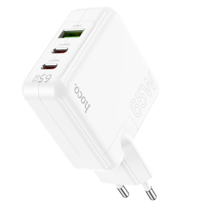 Мережевий зарядний пристрій HOCO C115A Header PD65W GaN three-port(2C1A) charger White