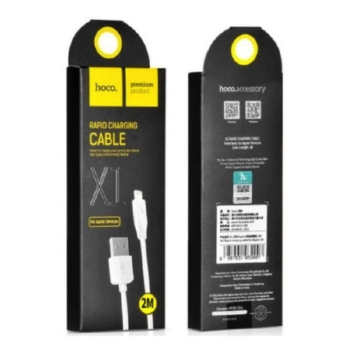 Кабель HOCO X1 USB to iP 2.4A, 2m, PVC, PVC connectors, White