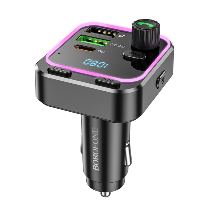 АЗП з FM-модулятором BOROFONE BC53 Highway PD20W+QC3.0 car BT FM transmitter 18W Black