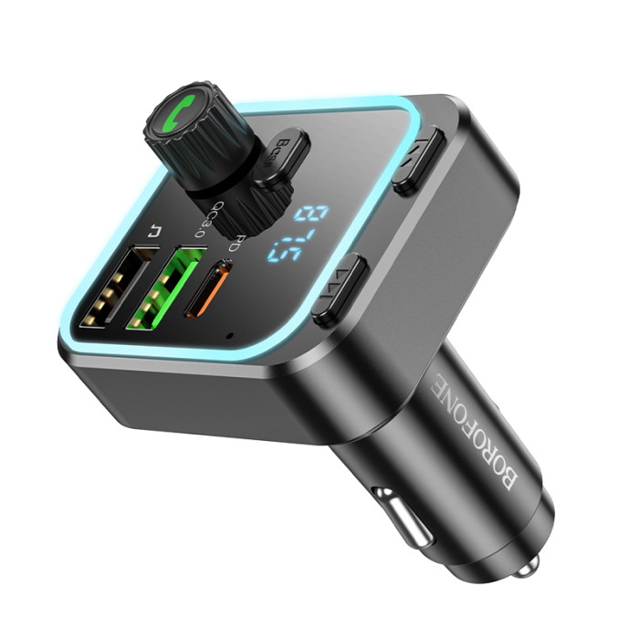 АЗП з FM-модулятором BOROFONE BC53 Highway PD20W+QC3.0 car BT FM transmitter 18W Black