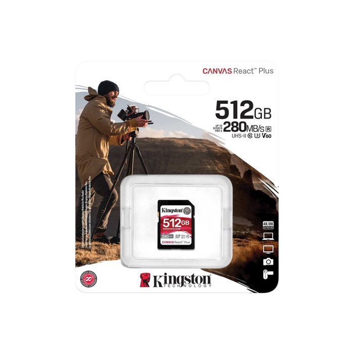 Карта пам'яті SDXC (UHS-II U3) Kingston Canvas React Plus 512Gb class 10 V60 (R280MB/s, W150MB/s)
