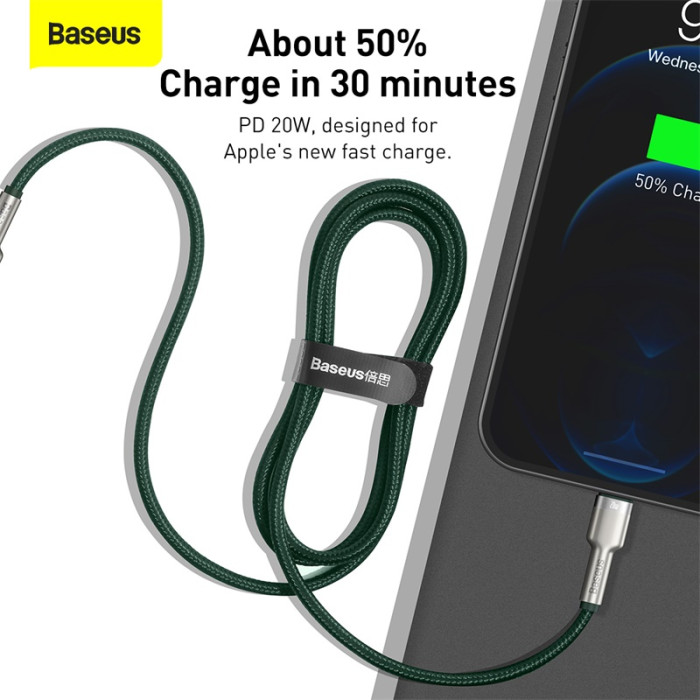 Кабель Baseus Cafule Series Metal Data Cable Type-C to iP PD 20W 1m Green