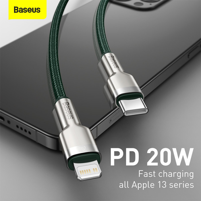 Кабель Baseus Cafule Series Metal Data Cable Type-C to iP PD 20W 1m Green
