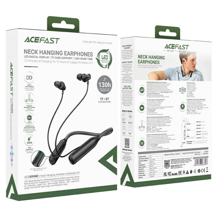 Бездротові спортивні навушники ACEFAST N4 neck hanging wireless earphones Black