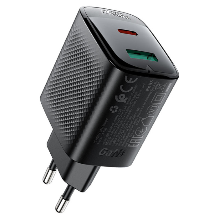 Мережевий зарядний пристрій ACEFAST A106 PD45W GaN (USB-C+USB-A) charger (EU) Black