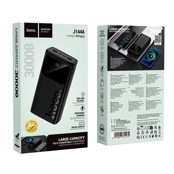 Зовнішній акумулятор HOCO J144A Hymn power bank(30000mAh) Black