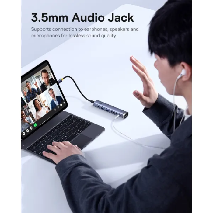 USB-хаб Baseus UltraJoy Series 7-Port HUB AIR Space Grey (Type-C to HDMI4K@60Hz*1+USB3.0*2+PD*1+SD/TF3.0*1+3.5mm*1)