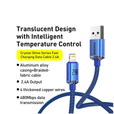 Кабель Baseus Crystal Shine Series Fast Charging Data Cable USB to iP 2.4A 2m Blue