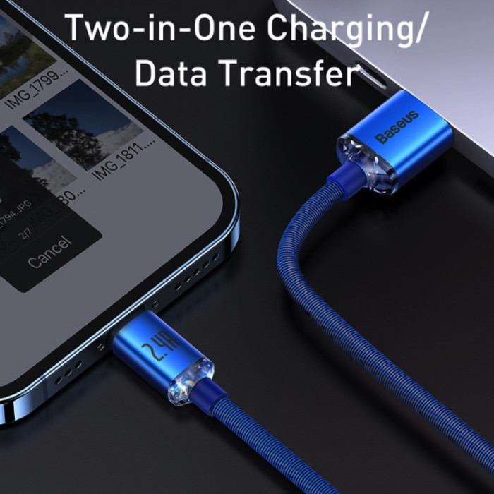 Кабель Baseus Crystal Shine Series Fast Charging Data Cable USB to iP 2.4A 2m Blue