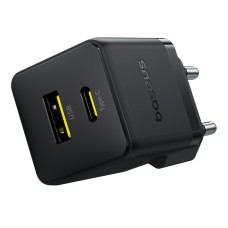 Мережевий зарядний пристрій Baseus Palm Fast Charger C+U 20W EU Cluster Black (with Baseus Mini White Cable USB-C to USB-C 60W (20V/3A) 1m Cluster Bla
