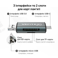 Кардрідер Vention USB3.0 Multi-function Card Reader Gray Metal Type (CCHH0)