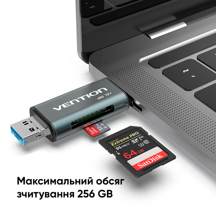 Кардрідер Vention USB3.0 Multi-function Card Reader Gray Metal Type (CCHH0)