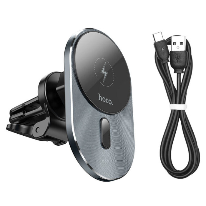 Автотримач для телефона з БЗП HOCO CA91 Magic magnetic wireless fast charging car holder Gray