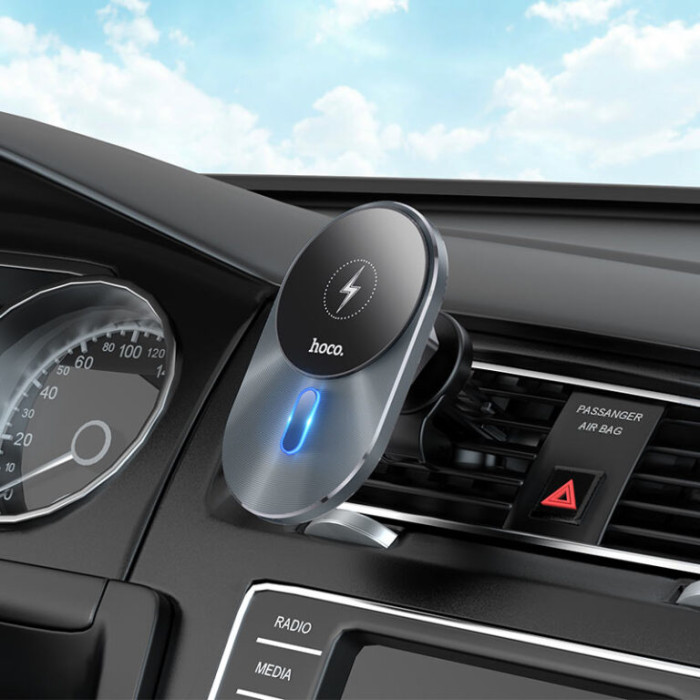 Автотримач для телефона з БЗП HOCO CA91 Magic magnetic wireless fast charging car holder Gray