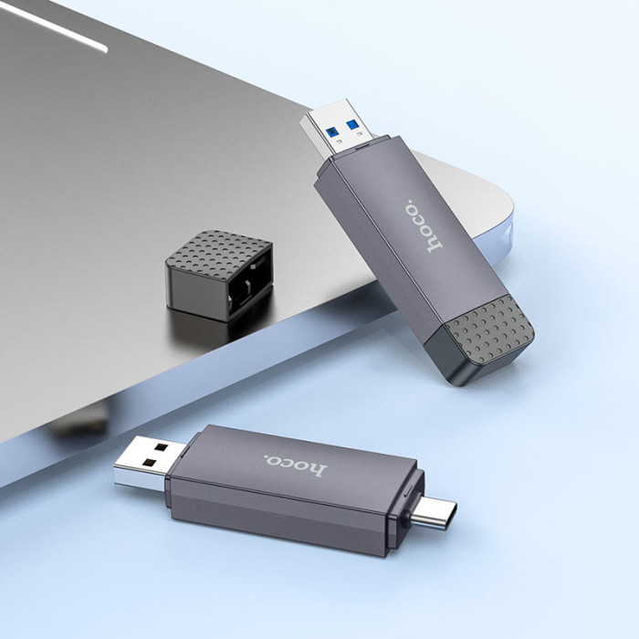 Кардрідер HOCO HB45 Spirit 2-in-1 USB/Type-C 2.0 card reader Metal Gray