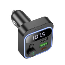 АЗП з FM-модулятором HOCO E85 Tiger PD20W+QC3.0 car BT FM transmitter Black