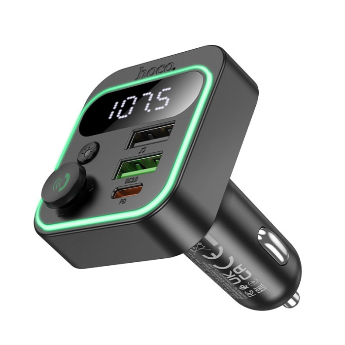 АЗП з FM-модулятором HOCO E85 Tiger PD20W+QC3.0 car BT FM transmitter Black