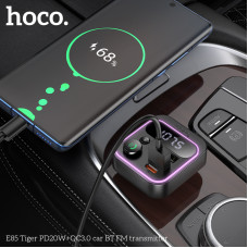 АЗП з FM-модулятором HOCO E85 Tiger PD20W+QC3.0 car BT FM transmitter Black