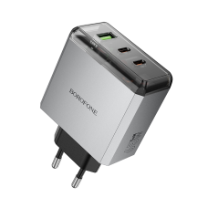 Мережевий зарядний пристрій BOROFONE BN22 Lena PD65W(2C1A) charger(EU) Metal Gray