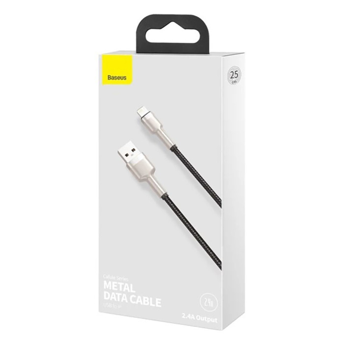 Кабель Baseus Cafule Series Metal Data Cable USB to IP 2.4A 0.25m Black