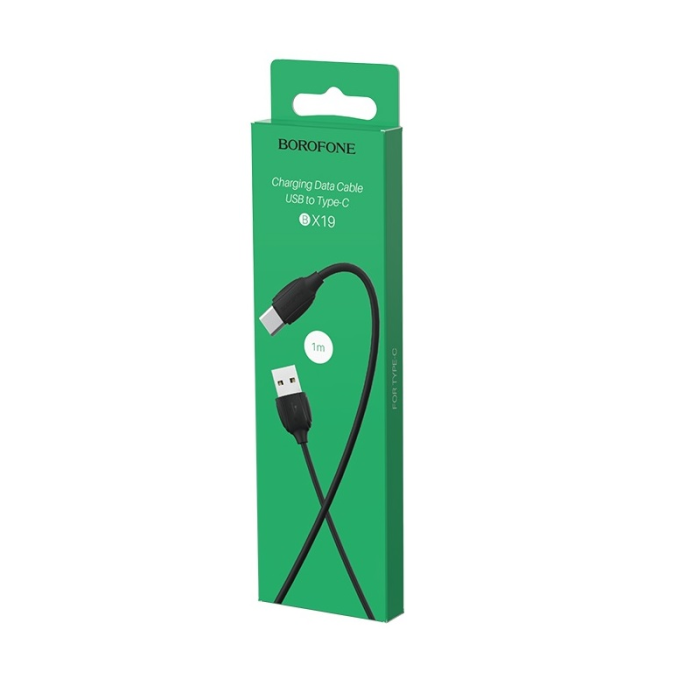 Кабель BOROFONE BX19 USB to Type-C 3A, 1m, PVC, TPE connectors, Black