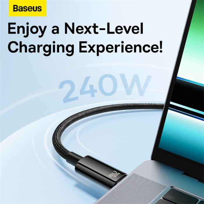 Кабель Baseus Tungsten Gold Fast Charging Data Cable Type-C to Type-C 240W 3m Black