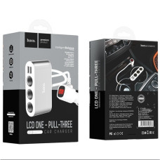 Автомобільний зарядний пристрій HOCO Z13 LCD one-pull-three car charger Silver