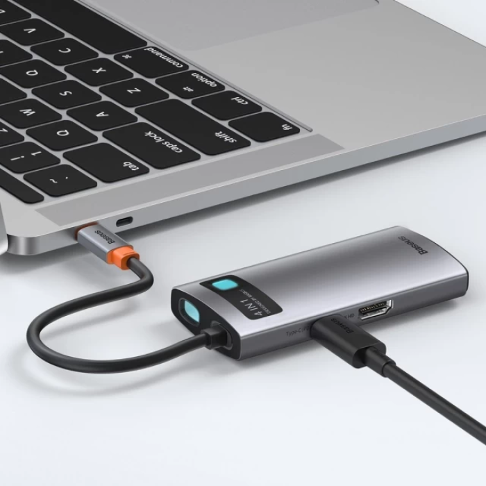 USB-хаб Baseus Metal Gleam Series 4-in-1 Multifunctional Type-C HUB Docking Station Gray（Type-C to HDMI*1+USB3.0*1+USB2.0*1+PD*1）