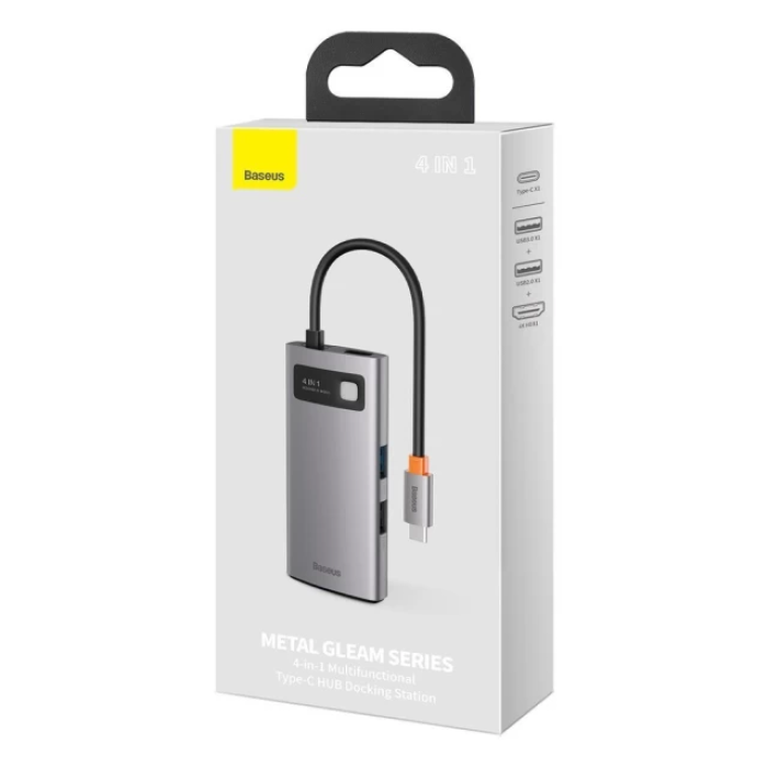 USB-хаб Baseus Metal Gleam Series 4-in-1 Multifunctional Type-C HUB Docking Station Gray（Type-C to HDMI*1+USB3.0*1+USB2.0*1+PD*1）