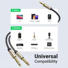 Аудіокабель UGREEN 3.5mm TRS to Dual 6.35mm TS Audio Cable 1m (Gray)